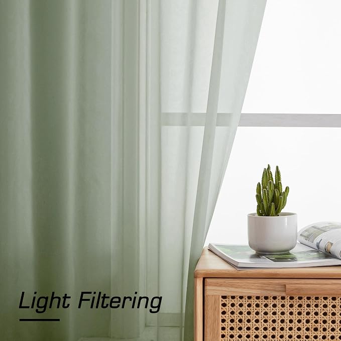 Simplebrand Sage Green Sheer Curtains 96 Inches Long, Light Filtering Rod - Image 3