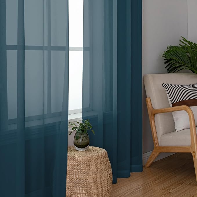 Chyhomenyc Stone Blue Sheer Curtains 84 Inches Long, 2 Panels | Light Filtering - Image 6