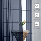 Navy Blue Sheer Curtains 120 Inches Long 2 Pcs, Solid Voile Light Filtering Rod - Image 2
