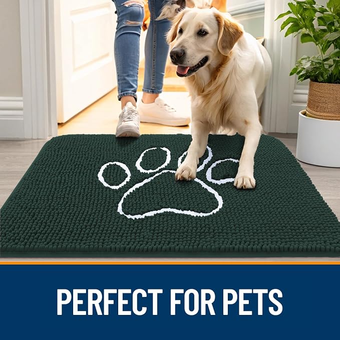 OLANLY Dog Door Mat for Muddy Paws 47x32, Paw Print Design Chenille Mud Mat | - Image 6