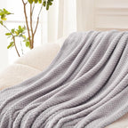 Exclusivo Mezcla Soft Waffle Fleece Bed Blanket Twin Size, Light Grey | - Image 4