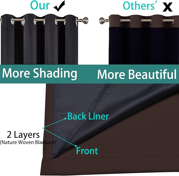 Yakamok Chocolate Brown Blackout Curtains 72 Inches Long 52" Wide, 2 Panels | - Image 5
