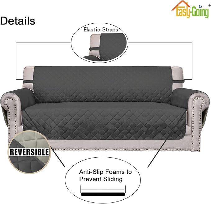 Easy-Going Reversible Couch Cover, Oversized Chair, Darkgray/Beige | Machine - Image 3