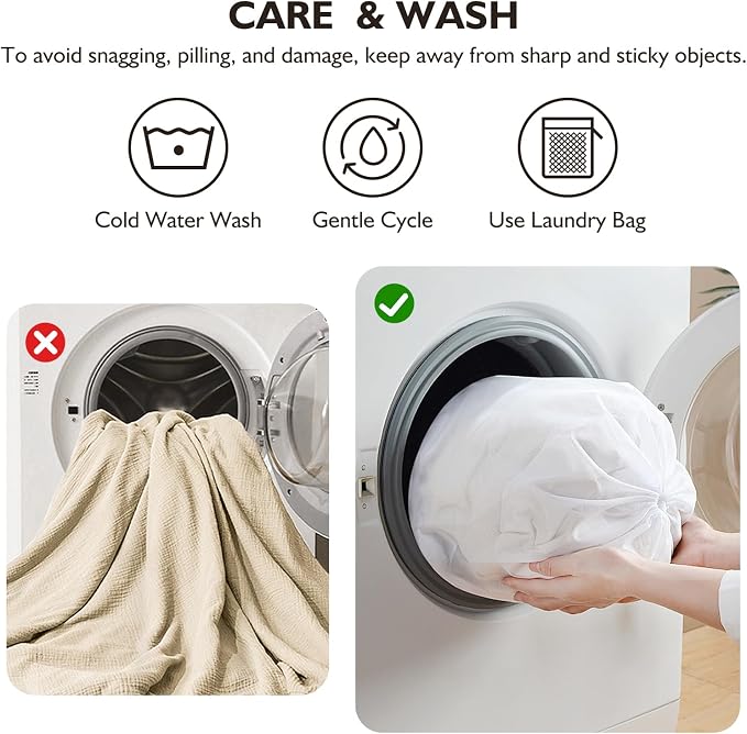 EMME Cotton Blanket Queen Size for Bed Soft Muslin Bed Blankets 90"x90" Beige - Image 6