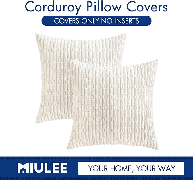 MIULEE Euro Sham Corduroy Decorative Throw Pillow Covers 24x24 Pure White | - Image 9