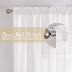 White Sheer Curtains 72 Inches Long 2 Panels, Light Filtering Voile Drapes - Image 2
