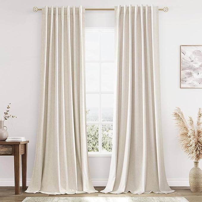 100% Blackout Linen Curtains 84 Inch Length 2 Panels Set by Guken