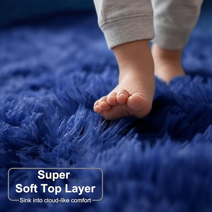 Amdrebio Navy Blue Furry Shaggy Area Rug 5x7 - Image 2