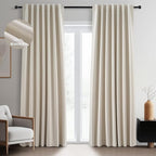 Topfinel Beige Linen Blackout Curtains 84 Inch Long, Modern Black Out Curtains by Topfinel