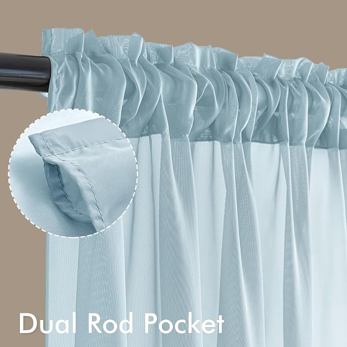 MIULEE Sky Blue Sheer Curtains 90 Inches Long 4 Panels 42 x 90 Inches | Light - Image 3