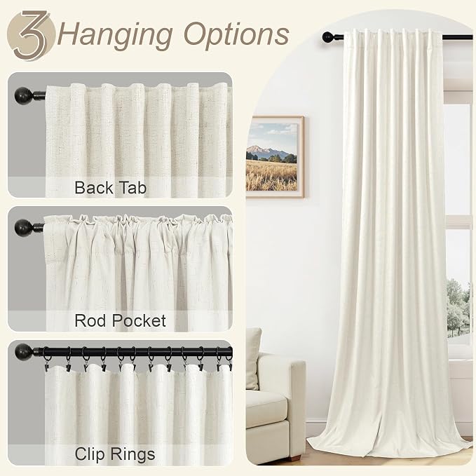 Pitalk Natural Cream Linen Blackout Curtains 64 Inch Length 2 Panels - Image 6