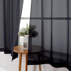 Black Sheer Curtains 50 Inch Length 2 Pcs, Light Filtering Bedroom Curtains - Image 6