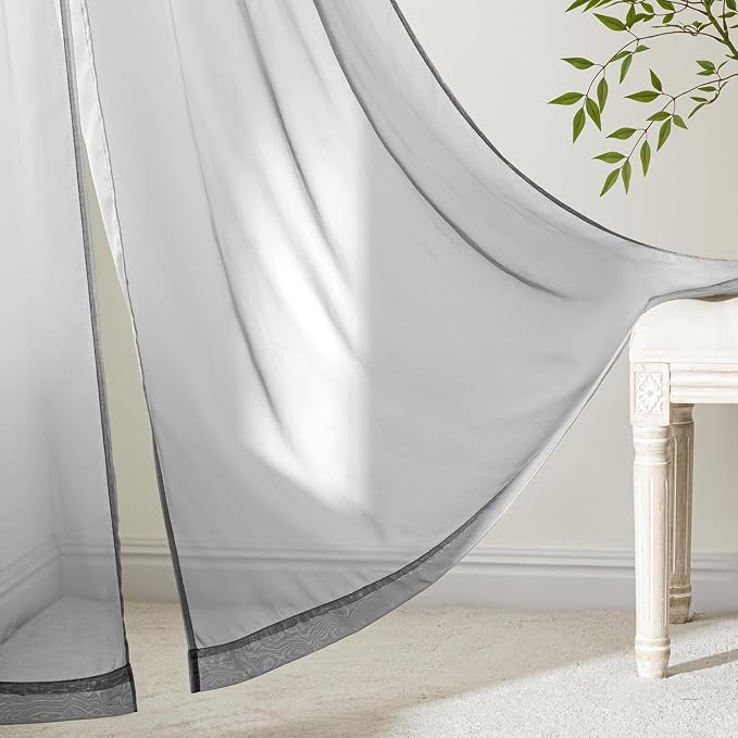 MIULEE Dark Grey Sheer Curtains 63 Inches Long 4 Panels 54 x 63 Inches | Light - Image 6