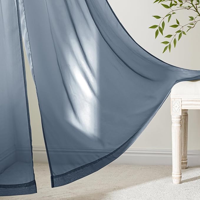 MIULEE Navy Blue Sheer Curtains 90 Inches Long 4 Panels 42 x 90 Inches | Light - Image 6