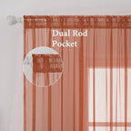 MIULEE Fall Burnt Orange Sheer Curtains 54 X 96 Inches, 2 Panels | Solid Color - Image 2