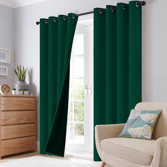 SimpleHome Dark Green 100% Blackout Curtains Room Darkening Living Room 72 | - Image 8