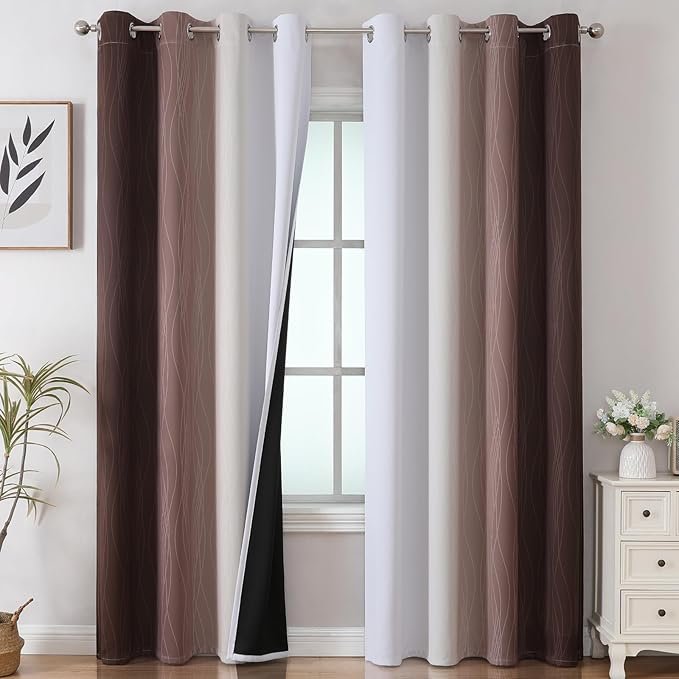 Brown and Greyish White Blackout Curtains 52x102 2 Panels | Ombre Curtains by ESTELARTEXTILER