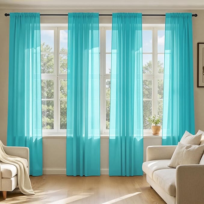 MIULEE Turquoise Sheer Curtains 72 Inches Long 4 Panels 42 x 72 Inches | Light by MIULEE