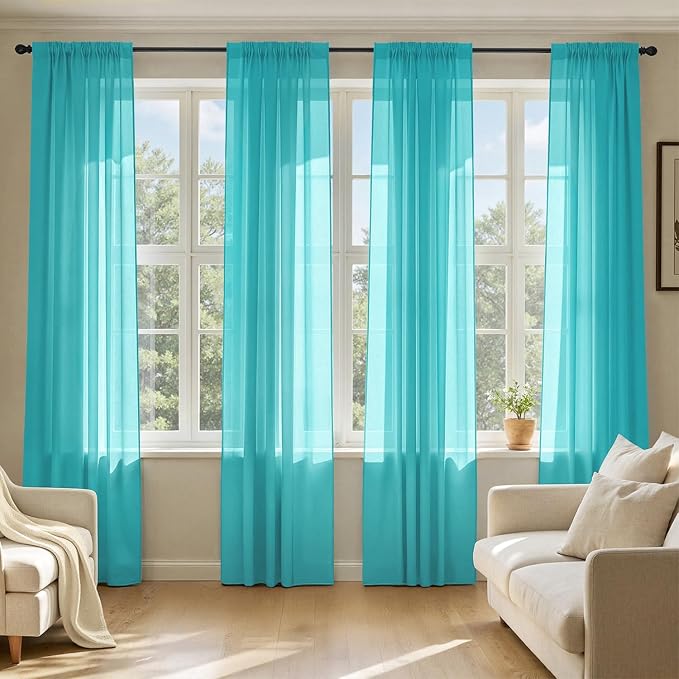 MIULEE Turquoise Sheer Curtains 84 Inches Long 4 Panels 42 x 84 Inches | Light by MIULEE