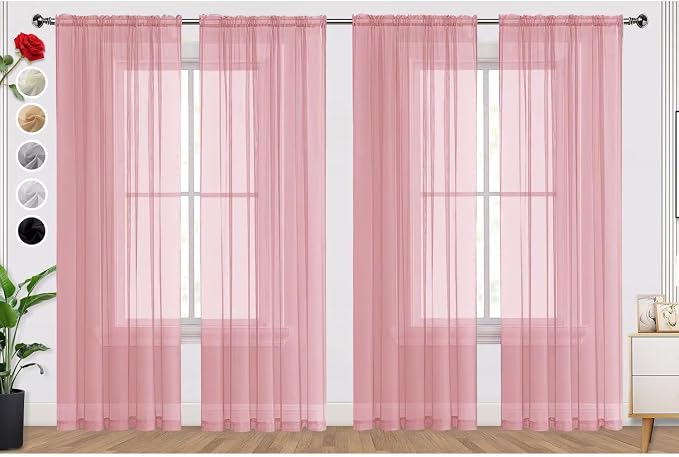 SpaceDresser Sheer Blush Curtains 4 Panels Rod Pocket Semi-Sheer Curtain 63 by SpaceDresser