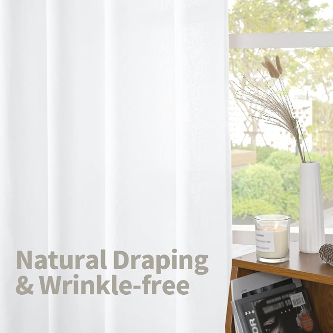 White Linen Semi Sheer Curtains 36 Inch Length - Image 4