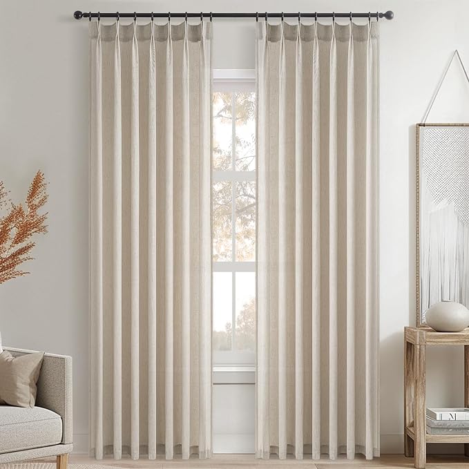 102 Inches Long Oatmeal Colored Pinch Pleat Sheer Curtains - Image 8