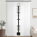 Topfinel Home Beige White Pinch Pleated Semi Sheer Curtains Textured Linen - Image 9