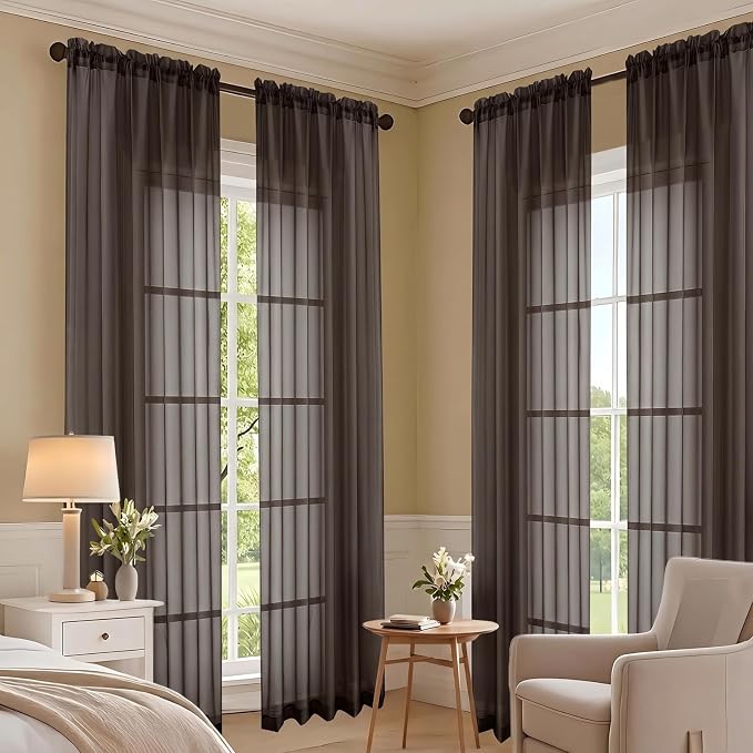 Sheer Chocolate Curtains 108 Inches Long 2 Panels Set, 59 Inch Extra Wide - Image 7