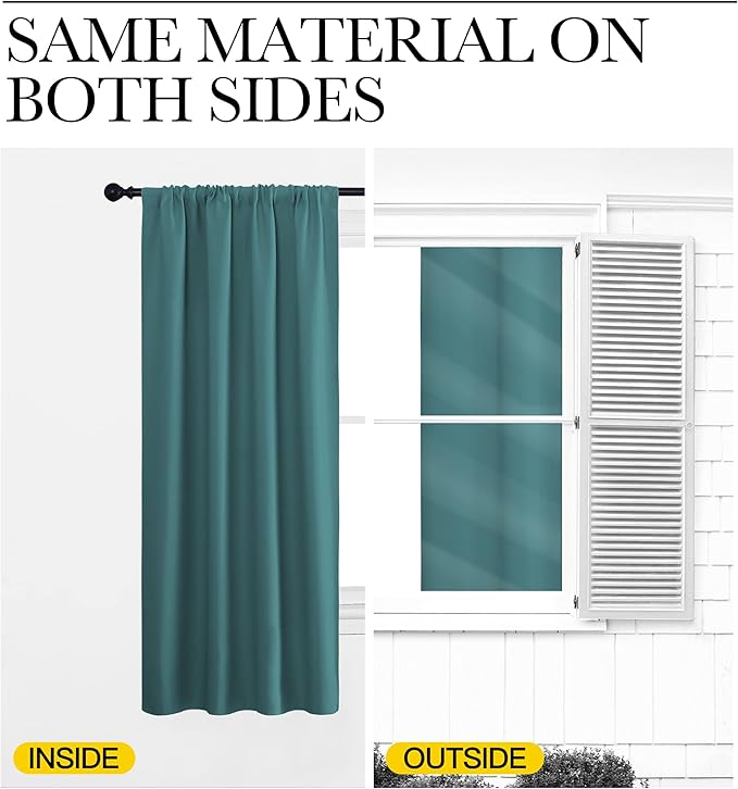 NICETOWN Blackout Curtains for Bedroom, Sea Teal, 1 Pair, 62 by 63-inch - Image 5