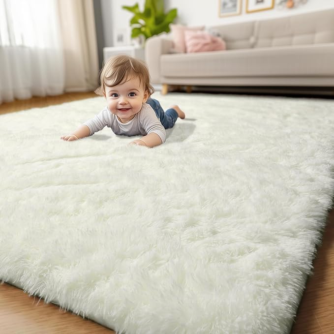 Amdrebio Cream Ivory White Plush Area Rug 4x6 - Image 7