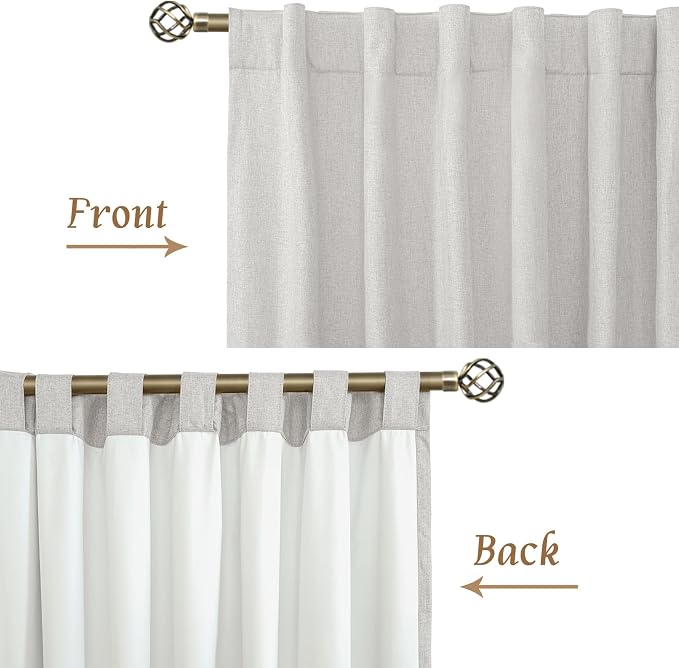 Full Blackout Linen Kitchen Window Curtains 36 Inches 2 Panels | Light Grey - Image 7