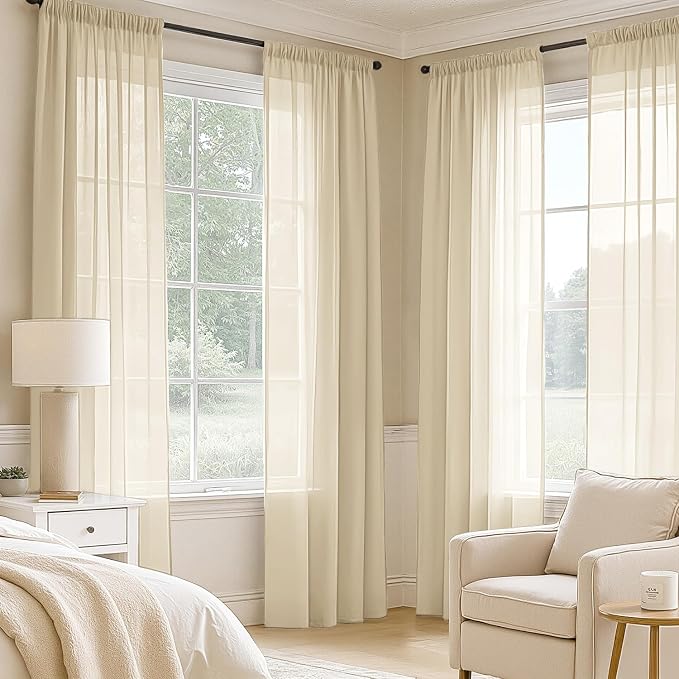 MIULEE Cream Sheer Curtains 96 Inches Long 4 Panels 42 x 96 Inches | Light - Image 2