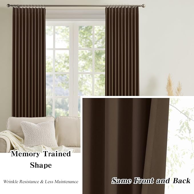 Chocolate Brown Espresso Pinch Pleated Blackout Curtains 102 Inches Long - Image 6