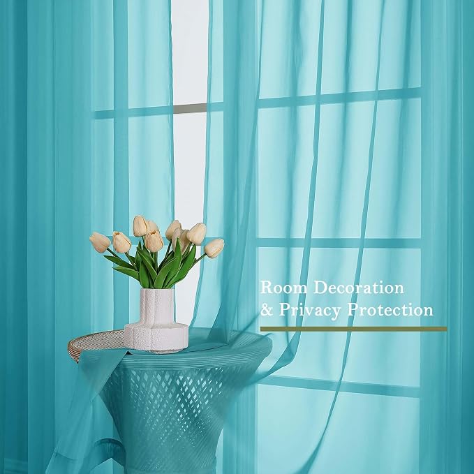 Turquoise Sheer Curtains for Living Room Decor 84 Inches Long 2 Pcs, Light - Image 4
