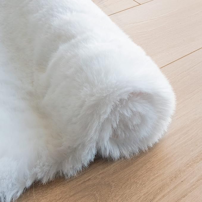 ORINOVA White Round Shag Rugs 6ft Faux Rabbit Washable Fur Area Rugs - Image 8