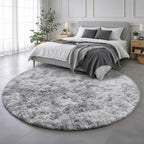 Amdrebio Tie-Dyed Light Grey Big Shag Round Rug 6Ft - Image 3