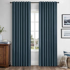 MIULEE 100% Blackout Linen Curtains 42 x 72 Inch Navy Blue 2 Panels | Thermal by MIULEE