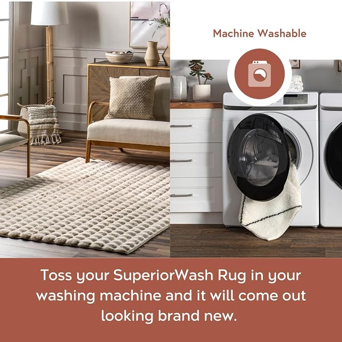 nuLOOM Jeni Beige Checkered Washable Area Rug - Image 4
