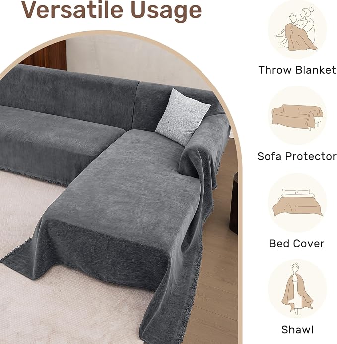 2 Pieces Sectional Couch Covers L Shaped Cover XXXL Dark Gray | Thick Washable - Image 6