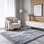 Blue Grey Rabbit Striped Plush Rug 3'x5', Fluffy Shaggy Area Rug - Image 2