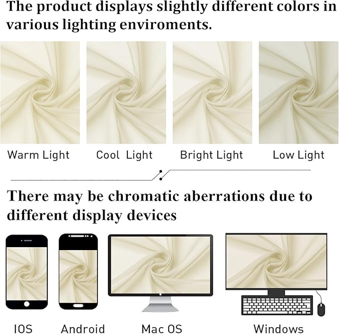 Cream Sheer Curtains 108 Inches Long 2 Pcs, Dual Rod Pocket Home Decor Living - Image 5