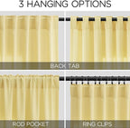 Yellow Linen Textured 96 Inch Curtains 2 Panel Set Back Tab Rod Pocket Sheer - Image 3