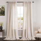 Beige Linen Curtains 96 Inches Long 2 Panels Set Back Tab Rod Pocket Semi Sheer by Nanspring