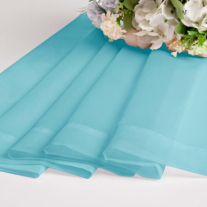Short Aqua Sheer Curtains 36 Inch Length 2 Panels Set, Kitchen Tiers Curtains - Image 7