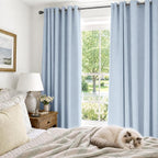 100% Blackout Linen Textured Curtains 63 Inch Long, Chambray Blue | 100% - Image 4