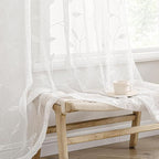 MIULEE White Sheer Curtains 2 Panels Embroidered Leaf Patterned, W52 x L63 | by MIULEE