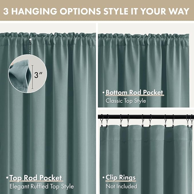 MIULEE 4 Panels Set Dusty Blue Blackout Curtains 63 Inch Length Bedroom | - Image 8