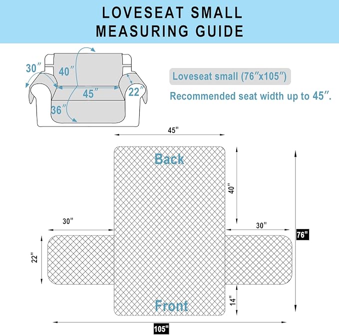 Reversible 45" Small Loveseat Sofa Covers, Chocolate/Taupe | Loveseat Covers - Image 7