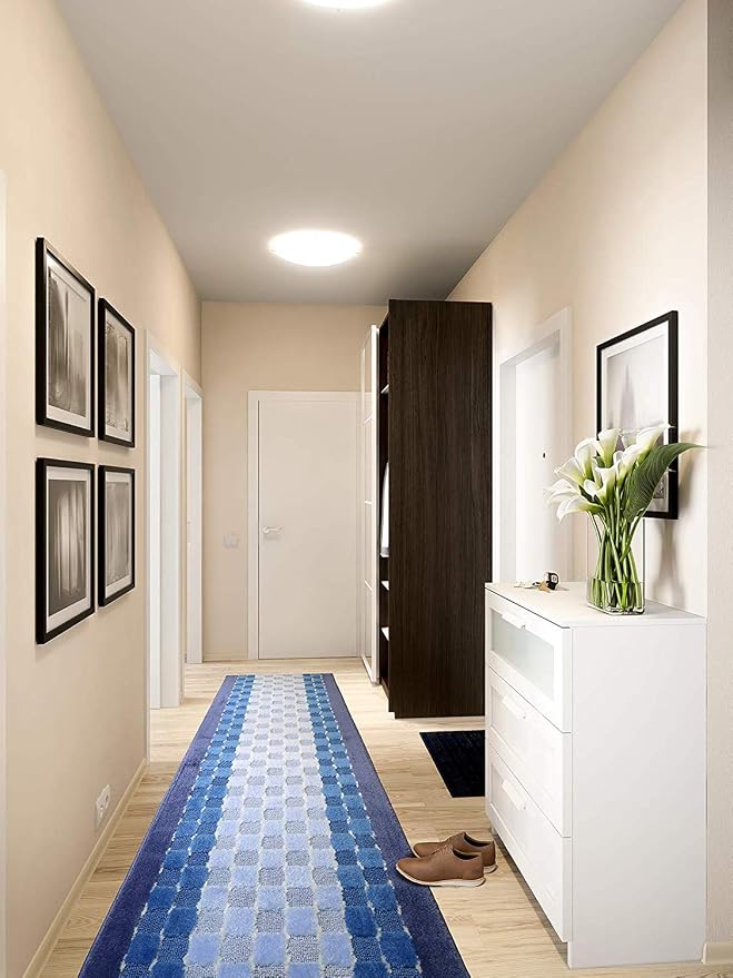 5 Ft Blue Hallway Runner Rug, Custom Size, Non Slip Washable, Pet Friendly | - Image 3