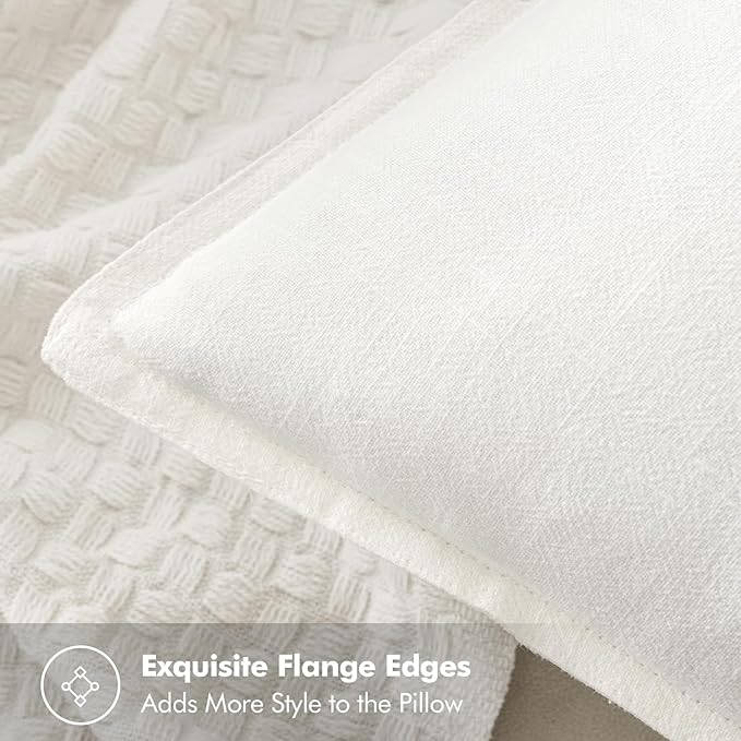 MIULEE Decorative Linen Euro Sham Pillow Covers 22x22 Inch Cream White | Boho - Image 2